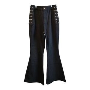 Black Denim Pants With Lace Up Hips